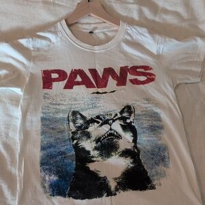 White 'Paws' Cat Graphic T-Shirt